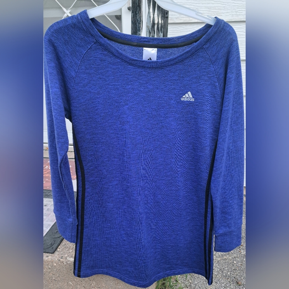 Adidas Womens Medium Long Sleeve Athleisure Stripe Shirt Dress Blue